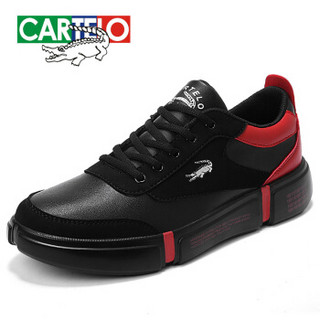 CARTELO 卡帝乐鳄鱼 男士 运动休闲 超纤皮 车缝线 运动鞋  KDL8C8005 黑红、40
