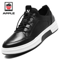 Apple 苹果 男士 韩版潮流 人造皮革 车缝线 板鞋 8040 黑色 、42