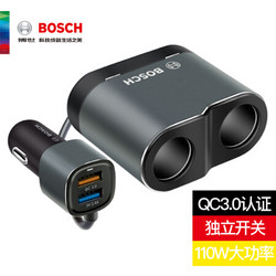 博世（BOSCH）汽车载充电器一拖二 12V/24V通用 双点烟器孔USB车充头QC3.0快充 点烟器充电 一拖二车充PS500