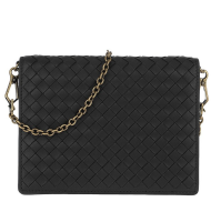 BOTTEGA VENETA 葆蝶家 女士皮革斜挎包 黑色