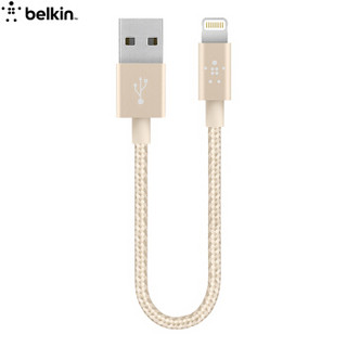 贝尔金（BELKIN）苹果MFi认证 尼龙编织充电线Lightning接口 适用于iPhoneXs Max/XR/X/8/7金色 15厘米