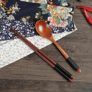 竹木本记筷子勺子筷勺套装学生旅行日式便携式日本餐具牡丹