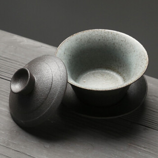 苏氏陶瓷（SUSHI CERAMICS）整套茶具粗陶黑炭沙功夫茶杯子茶具套装带礼盒（三才盖碗）