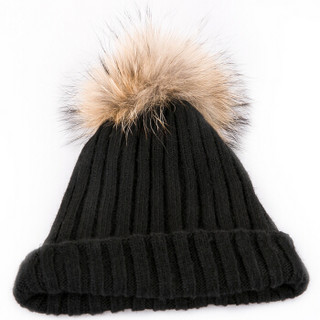 诗丹凯萨毛线帽女秋冬羊毛双层帽子保暖针织帽冬季毛呢帽 黑色 55cm-57cm
