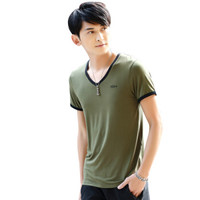 Nan ji ren 南极人 男士背心短袖T恤精梳棉弹力打底衫V领运动汗衫休闲内衣  N696D10761 V领军绿 XXXL (绿色、XXXL、针织)