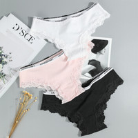 Langsha 浪莎 女士内裤 性感蕾丝纯色棉质内裤 少女三角裤头四条装 8001 黑+白+肤+灰  M