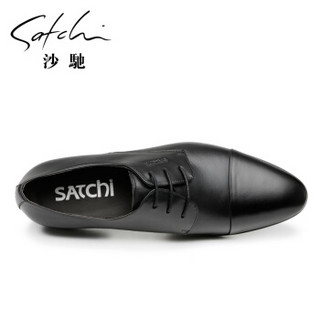 沙驰（SATCHI）尖头系带男士商务正装皮鞋 21481129Z 黑色 39