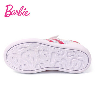 芭比 BARBIE 夏季女童运动鞋 女童网鞋小白鞋 单网儿童运动鞋 1852 白色/桃红 29码实测内长约18.5cm