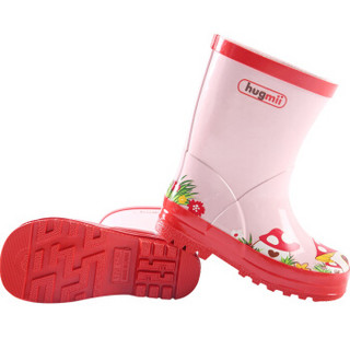 hugmii 儿童雨鞋男童女童卡通防滑雨靴小孩水鞋 粉色蘑菇 32码/21cm