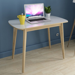 普拉塔（PULATA） 电脑桌 台式家用现代简约办公书桌 实木腿北欧环保烤漆笔记本桌子 暖白色PLT8050