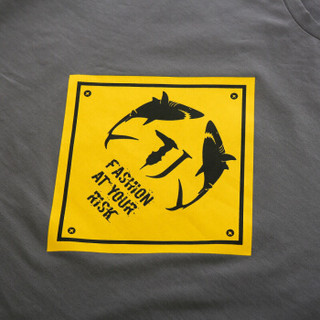 TRUSSARDI JEANS杜鲁萨迪男士灰色棉质鲨鱼图案圆领短袖T恤52T00098 1T000791 E200 XXL码