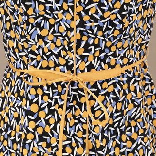 欧偲麦 雪纺印花连衣裙中长款韩版长裙子女夏季系带时尚女装潮气质宽松修身显瘦ZQ-MYEZ360 黄色 XL