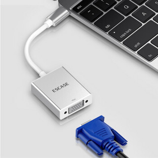 ESCASE Type-C转VGA转换器 高清视频转接头 笔记本转投影仪USB-C转接头 苹果MacBook华为P20PRO小米8等 银