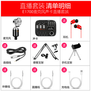 E之音 V12+E1700 手机声卡套装 快手抖音直播喊麦录音k歌主播设备电脑外置声卡套装