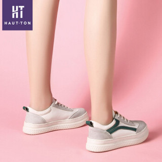 Haut Ton 皓顿 平底系带韩版时尚休闲运动小白松糕女鞋 XB225 绿色38码