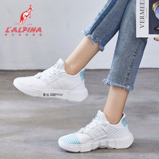 L＇ALPINA 袋鼠女鞋 运动鞋韩版学生透气网面拼色条纹轻便舒适松糕厚底慢跑步休闲鞋女小白鞋1827白月35