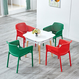 佳匠 椅子北欧镂空靠背扶手餐椅 门店可叠放餐桌椅子 红色