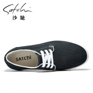 SATCHI 沙驰 舒适磨砂牛皮冲孔透气休闲男鞋 63543293Z 宝蓝色 40