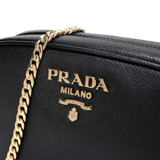 PRADA 普拉达 1BL007 女士黑色皮革腰包单肩斜挎包链条包