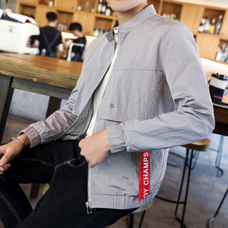 AEMAPE/美国苹果 夹克男士薄款青年外套立领夹克衫棒球服潮流时尚男装 PJ78 灰色 3XL