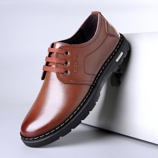 Precentor 普若森 商务经典牛皮休闲男士低帮系带耐磨舒适软皮鞋 1031 棕色 39