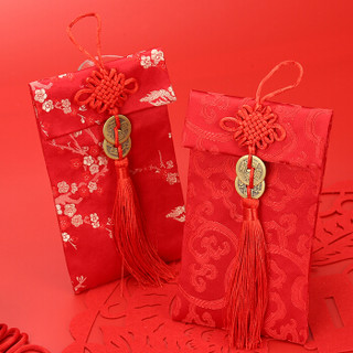 唐绣（TONSILK）创意刺绣丝绸万元布艺红包袋新年春节结婚庆用品利是封锦缎T03-3富贵花