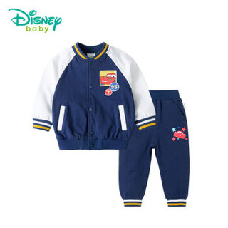 迪士尼（Disney）儿童衣服长袖套装休闲运动服汽车男童开衫卫衣长裤两件套181T781 藏青 12个月/身高80cm