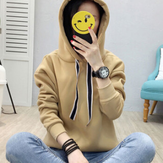 新款加绒加厚连帽卫衣长袖女韩版宽松学生女上衣 jwwy188358 卡其色 l