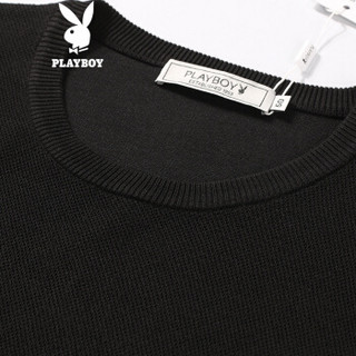 花花公子 PLAYBOY 新品2018男士秋冬款圆领纯色打底长袖针织衫 DH91180975 黑色 190/XXXL/56