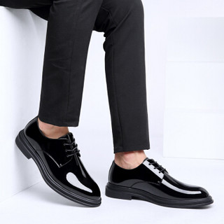 Precentor 普若森 男士商务正装韩版系带漆皮亮面休闲皮鞋 1940
