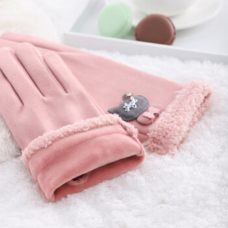 南极人手套女冬季韩版可爱学生加绒保暖女士薄触屏手套N2E8X88622 粉色 均码