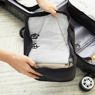 网易严选 梭织布可折叠旅行收纳包 多功能耐用出行旅游衣物便携收纳袋整理袋整理包 黑色 中款 双层