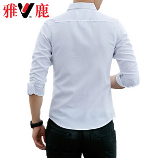 雅鹿 衬衫男士 简约时尚纯色长袖衬衣男青年修身舒适商务职业正装衬衫 HZL-1616 白色 L