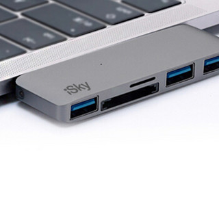 iSky 艾丝凯 Type-C转接头苹果笔记本Macbook Pro转换器配件3Hub集线器USB3.0分线器拓展坞 读卡器  深空灰