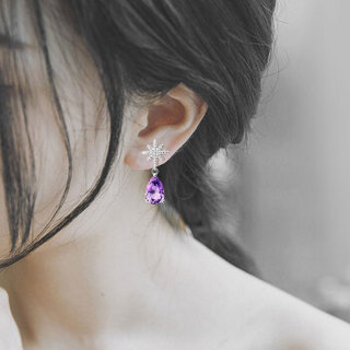 羽兰（JOLEE) 耳钉 S925银紫水晶耳环简约韩版星光耳坠时尚耳饰品送女友生日礼品礼物 紫色 均码