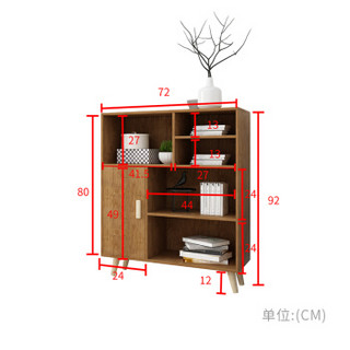 PULATA 普拉塔 书柜 书架北欧简约实木腿带门书橱 多功能储物收纳柜子 三层六格文件柜 樱桃木色 PLT9127