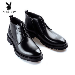 PLAYBOY 花花公子 男士系带加绒保暖中帮棉靴子男 黑色 40 8DW626006V