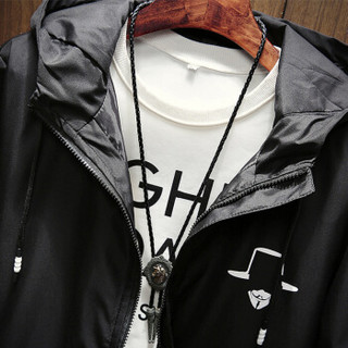 鳄鱼恤（CROCODILE）男休闲夹克 2018年秋季新款时尚青少年韩版上衣连帽长袖外套 98782016 黑色 170