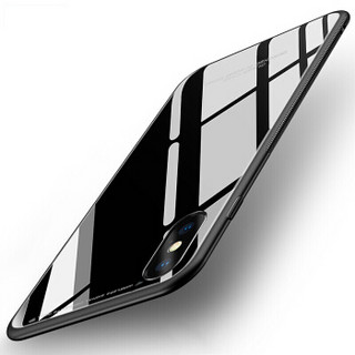 梵帝西诺 苹果xs max手机壳 送钢化膜 全包防摔iphone xs max苹果玻璃壳6.5英寸 玻璃后盖+硅胶软边 黑色