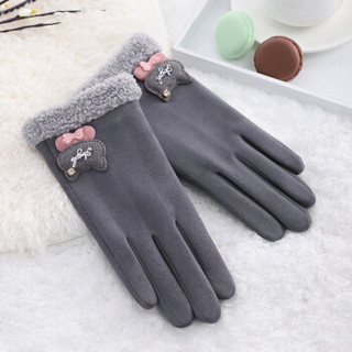 南极人手套女冬季韩版可爱学生加绒保暖女士薄触屏手套N2E8X88622 灰色 均码