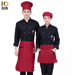 耐典 长袖厨师服男女款春季上衣工作服时尚双排扣工作服定制  名厨 黑色 4XL
