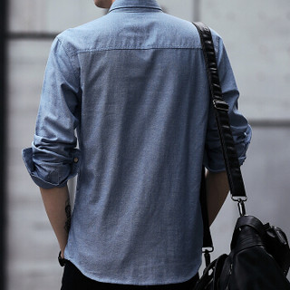 卡帝乐鳄鱼（CARTELO）长袖衬衫男士韩版修身商务休闲学生青少年男装衬衣 18169KE0813 深蓝 L