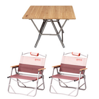 喜马拉雅 露营桌子铝合金户外折叠桌野营桌野餐桌烧烤桌便携竹制宣传桌 三件套 HF9106