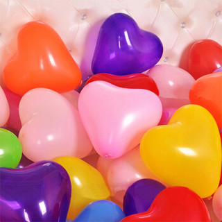 雨花泽 心形彩色加厚气球100只装赠送打气筒 求婚婚庆生日节日聚会晚会布置气球装饰用品 混色