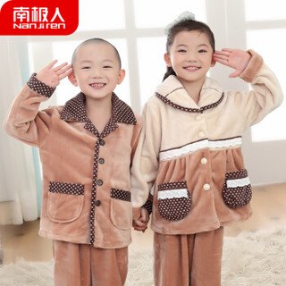 南极人儿童睡衣男女童秋冬季法兰绒加厚珊瑚绒小学生韩版家居服套装 女童浅咖 14号(1.3-1.45米)