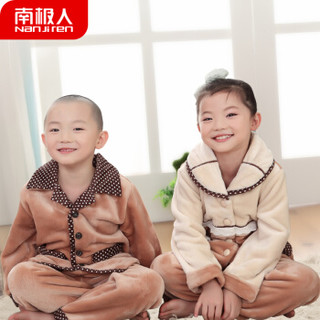 南极人儿童睡衣男女童秋冬季法兰绒加厚珊瑚绒小学生韩版家居服套装 女童浅咖 14号(1.3-1.45米)