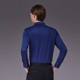 秋季新款翻领衬衫长袖丝光棉纯色衬衫百搭|bcbl3006 蓝色 180