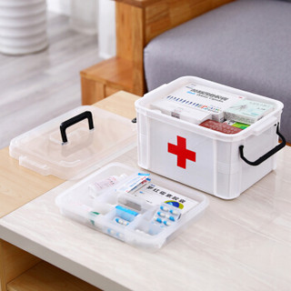 空间工房 医药箱家用多功能药盒大号便携式急救箱手提分格收纳盒 白色10L