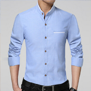 卡帝乐鳄鱼（CARTELO）衬衫 男士潮流时尚休闲百搭立领长袖衬衣A180-2210浅蓝色4XL