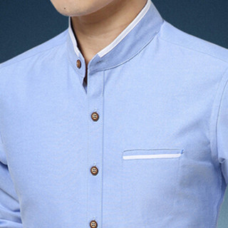 卡帝乐鳄鱼（CARTELO）衬衫 男士潮流时尚休闲百搭立领长袖衬衣A180-2210浅蓝色5XL
